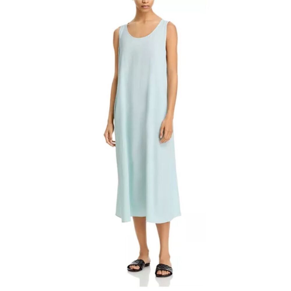 Eileen Fisher 100% silk crepe maxi dress with ties on the side XS $398